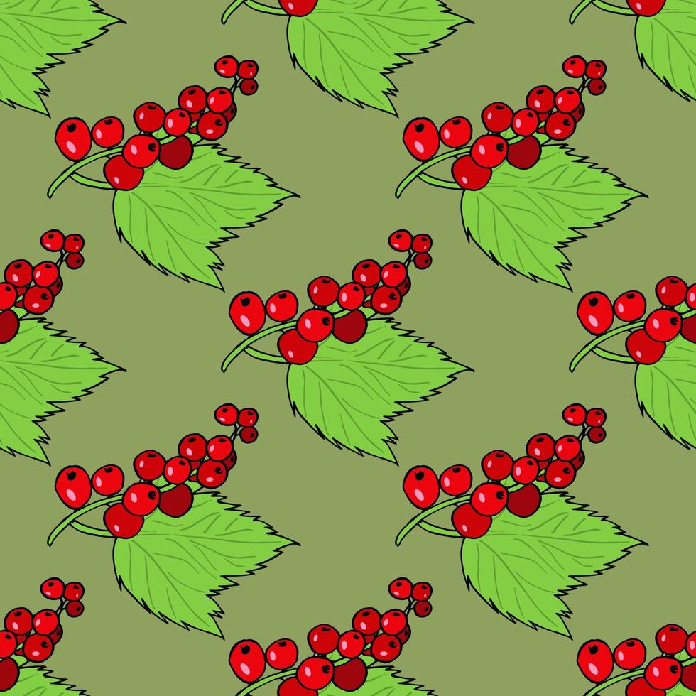 Seamless pattern with sweet red currant on green background. Vector image.