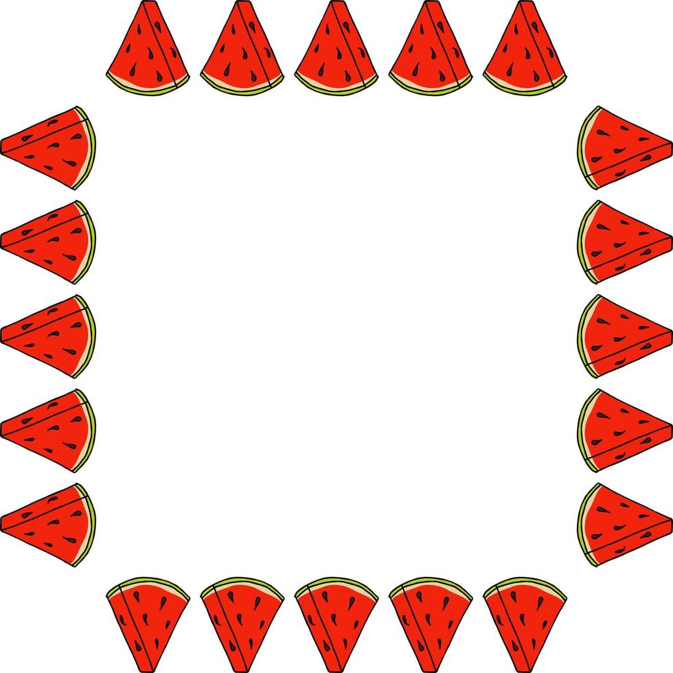 Square frame with cute watermelon on white background. Vector image.