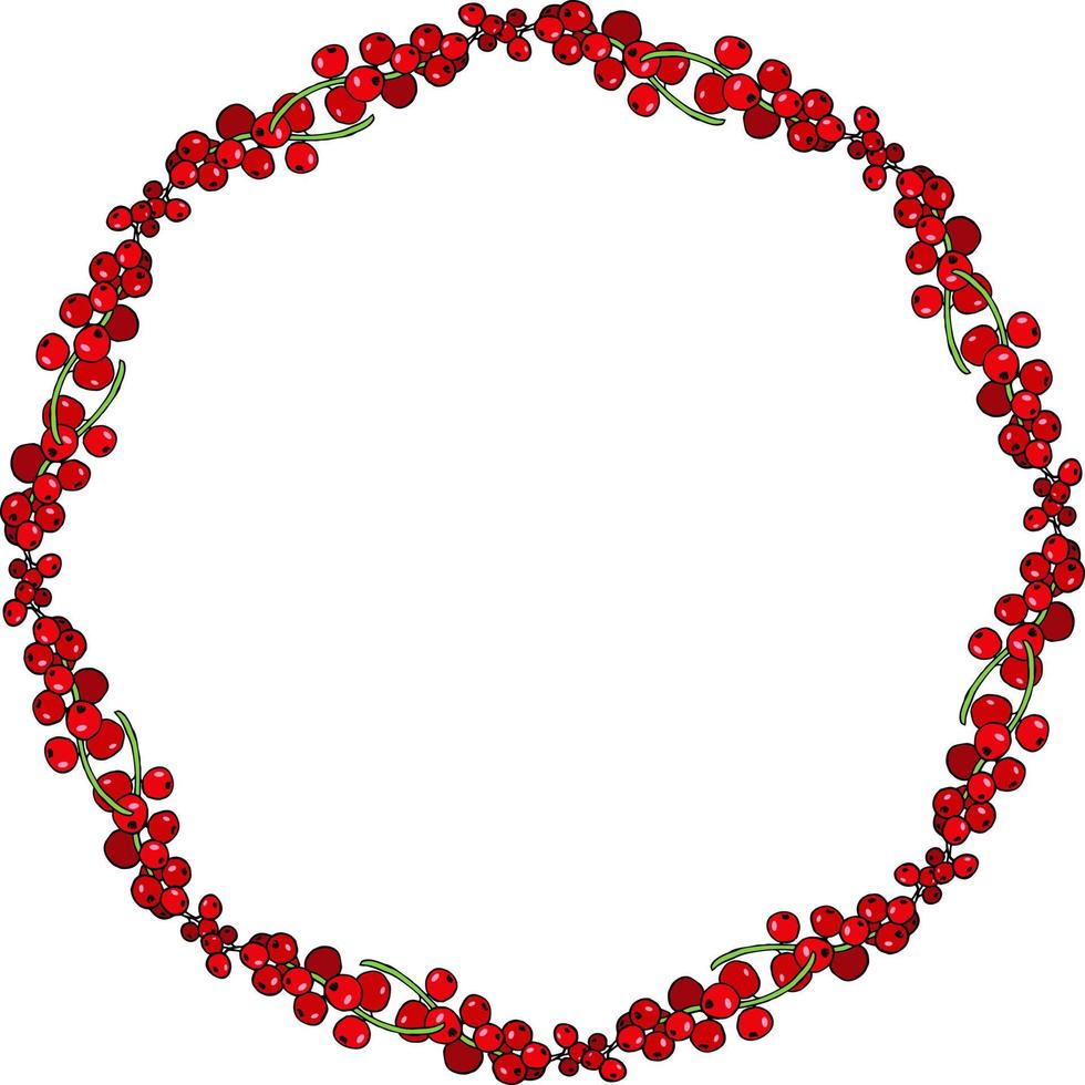 Round frame with sweet red currant on white background. Vector image.