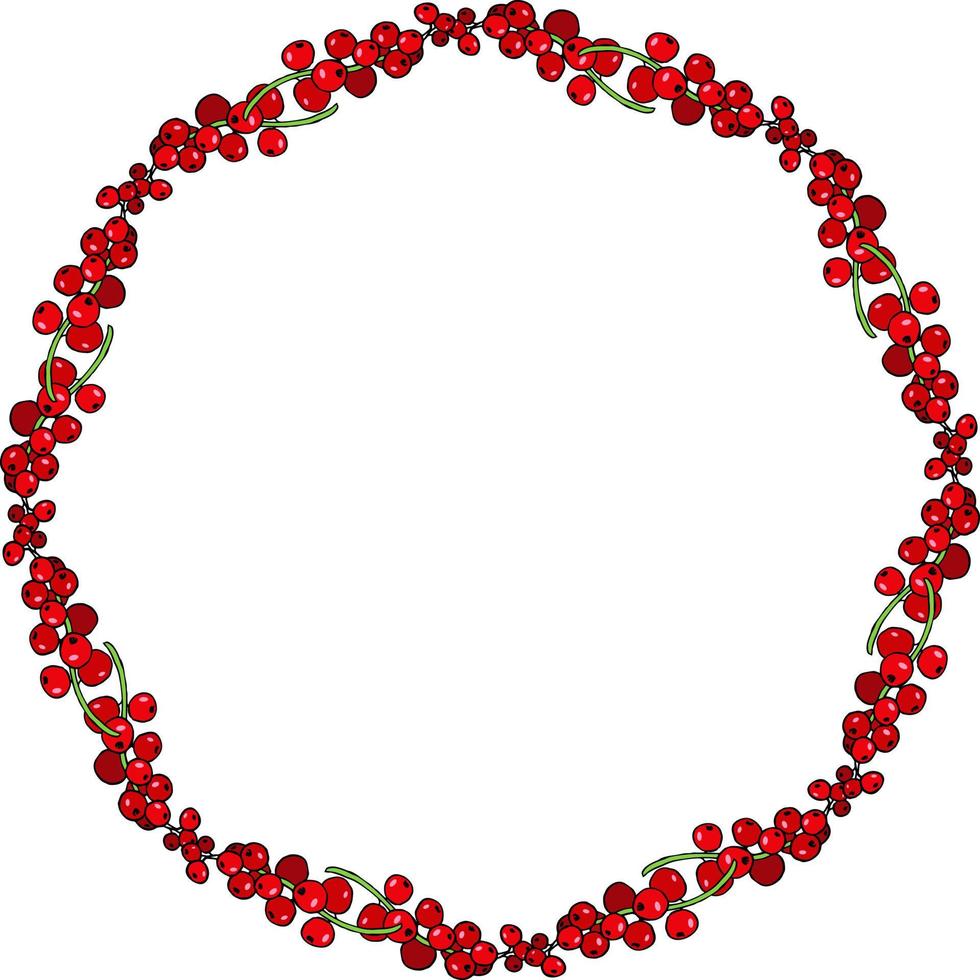 Round frame with sweet red currant on white background. Vector image.