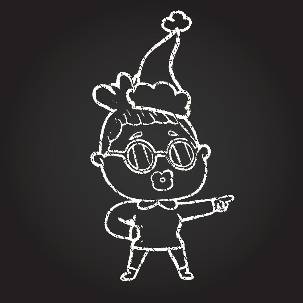 Festive Woman Pointing Chalk Drawing vector