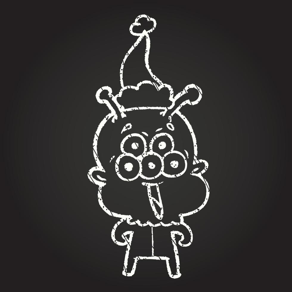 Christmas Alien Chalk Drawing vector