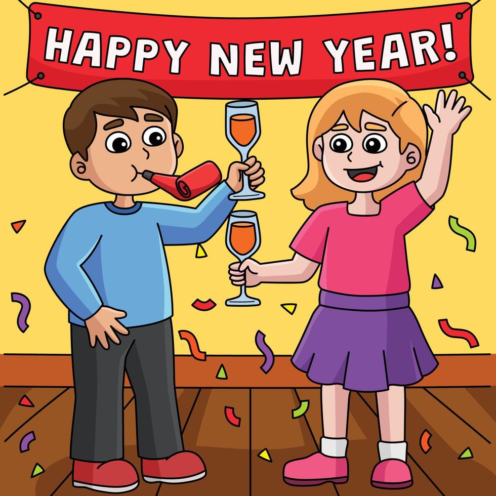Children Celebrating New Year Colored Cartoon vector