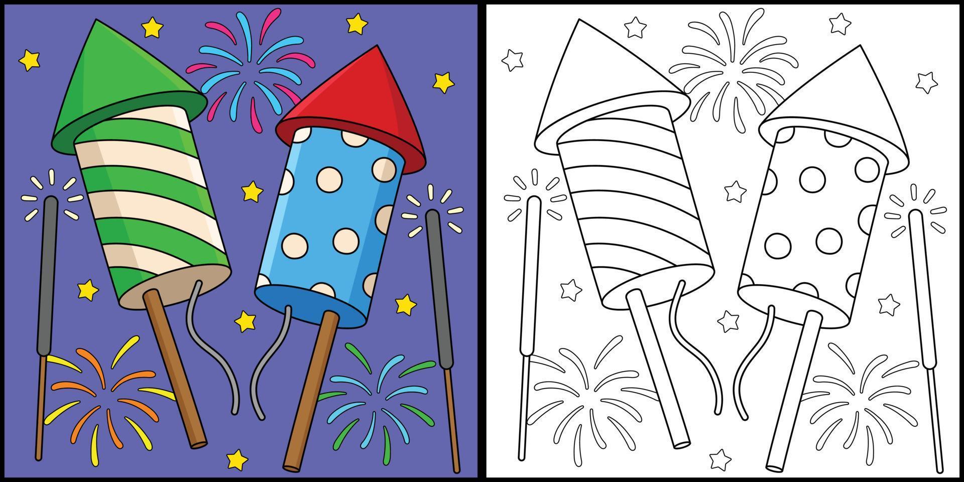 ilustración de página para colorear de fuegos artificiales de nochevieja vector