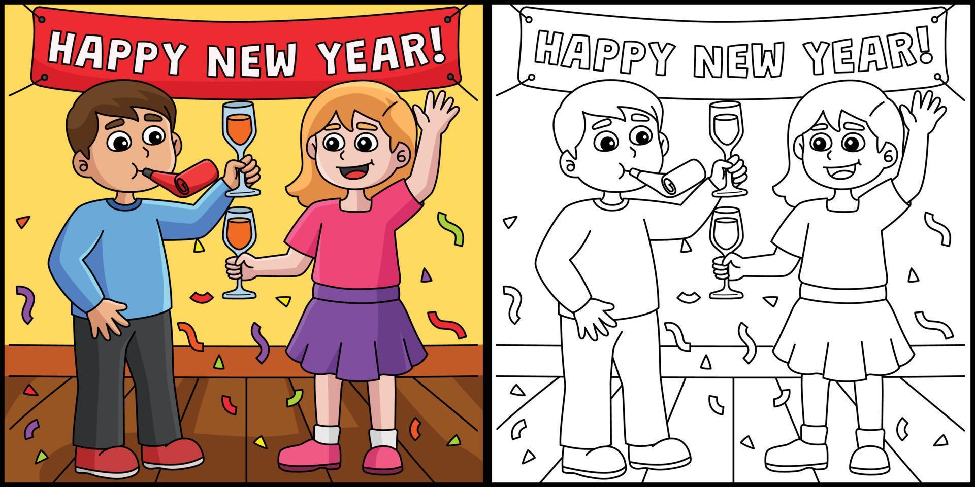 niños celebrando la ilustración de año nuevo vector