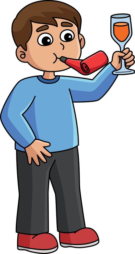 Boy Holding Wine Cartoon Colored Clipart vector