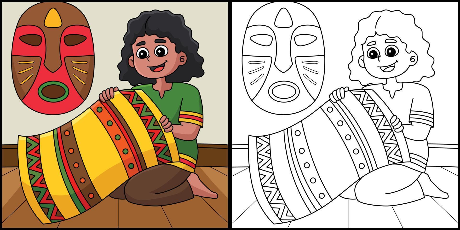 niña kwanzaa sosteniendo mkeka para colorear ilustración vector