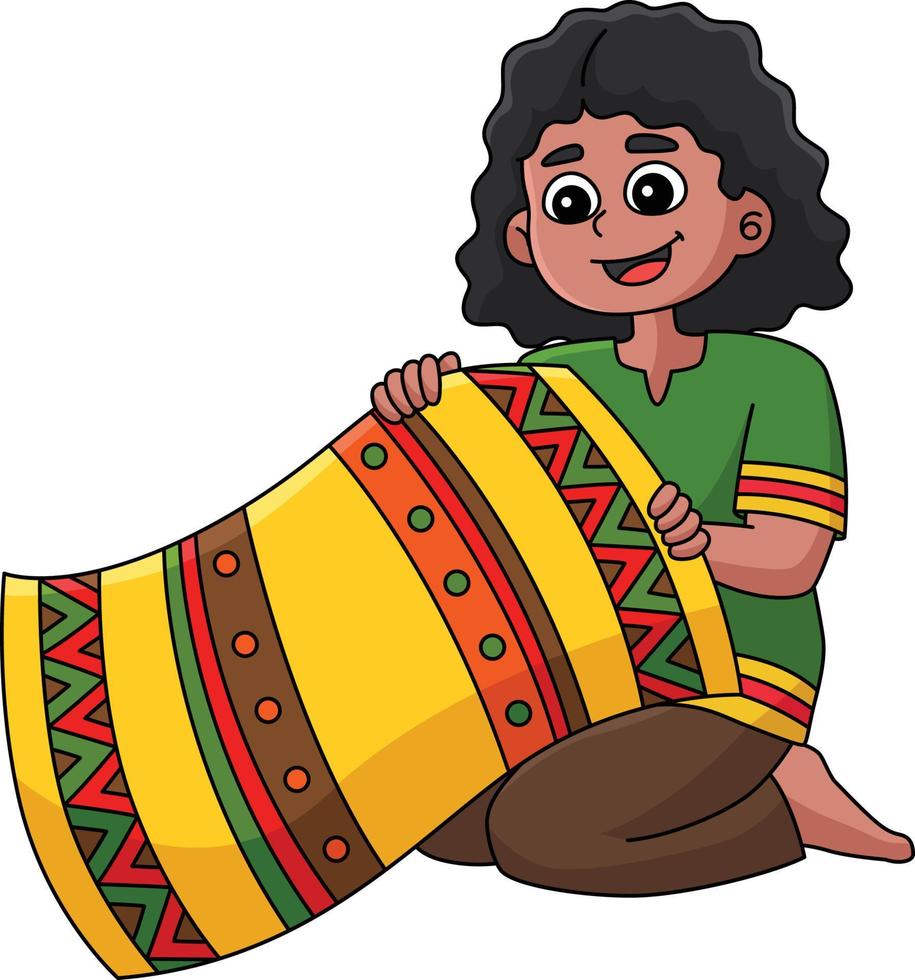 Kwanzaa Girl Holding Mkeka Cartoon Clipart vector