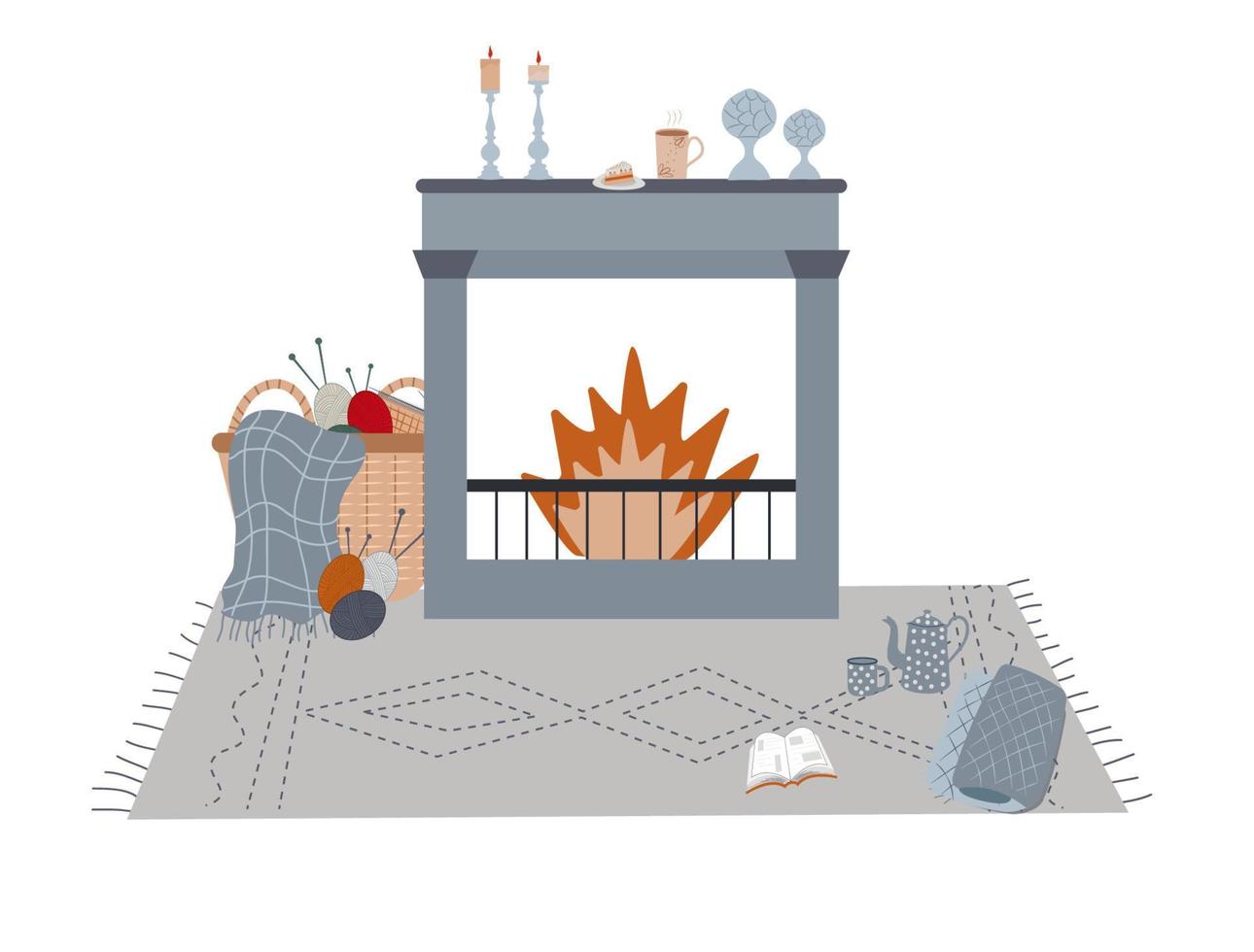 Home interior with hygge fireplace vector