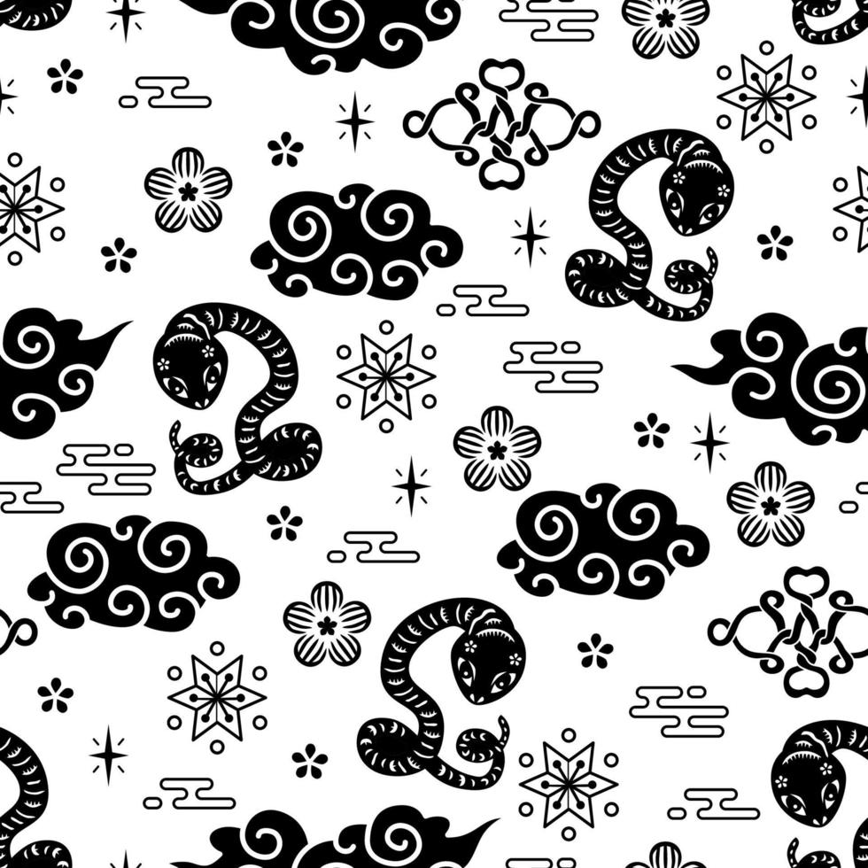 Chinese traditional Zodiac signs snake seamless pattern. Oriental ornament vector