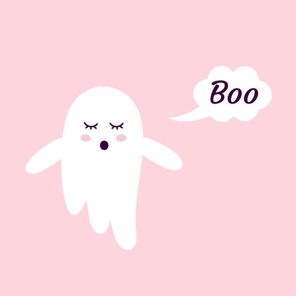 Cute halloween ghost with speech bubble Boo. Sticker for the nursery. vector