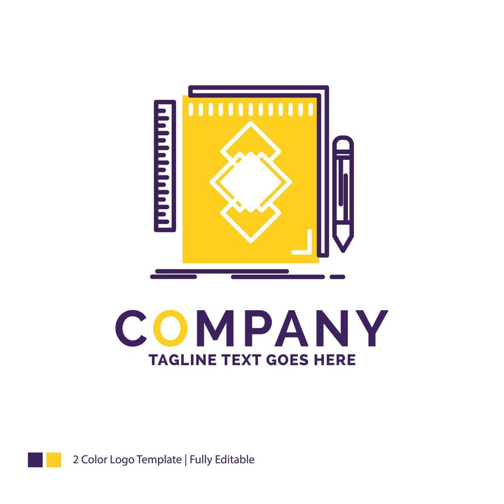 Company Name Logo Design For design. Tool. identity. draw. development. Purple and yellow Brand Name Design with place for Tagline. Creative Logo template for Small and Large Business. vector