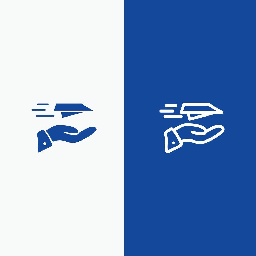 Hand Mail Paper Plane Plane Receive Line and Glyph Solid icon Blue banner Line and Glyph Solid icon vector