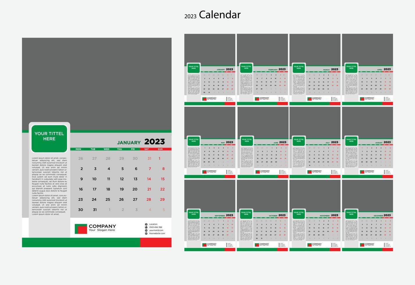 calendario de año nuevo, calendario 2023 vector