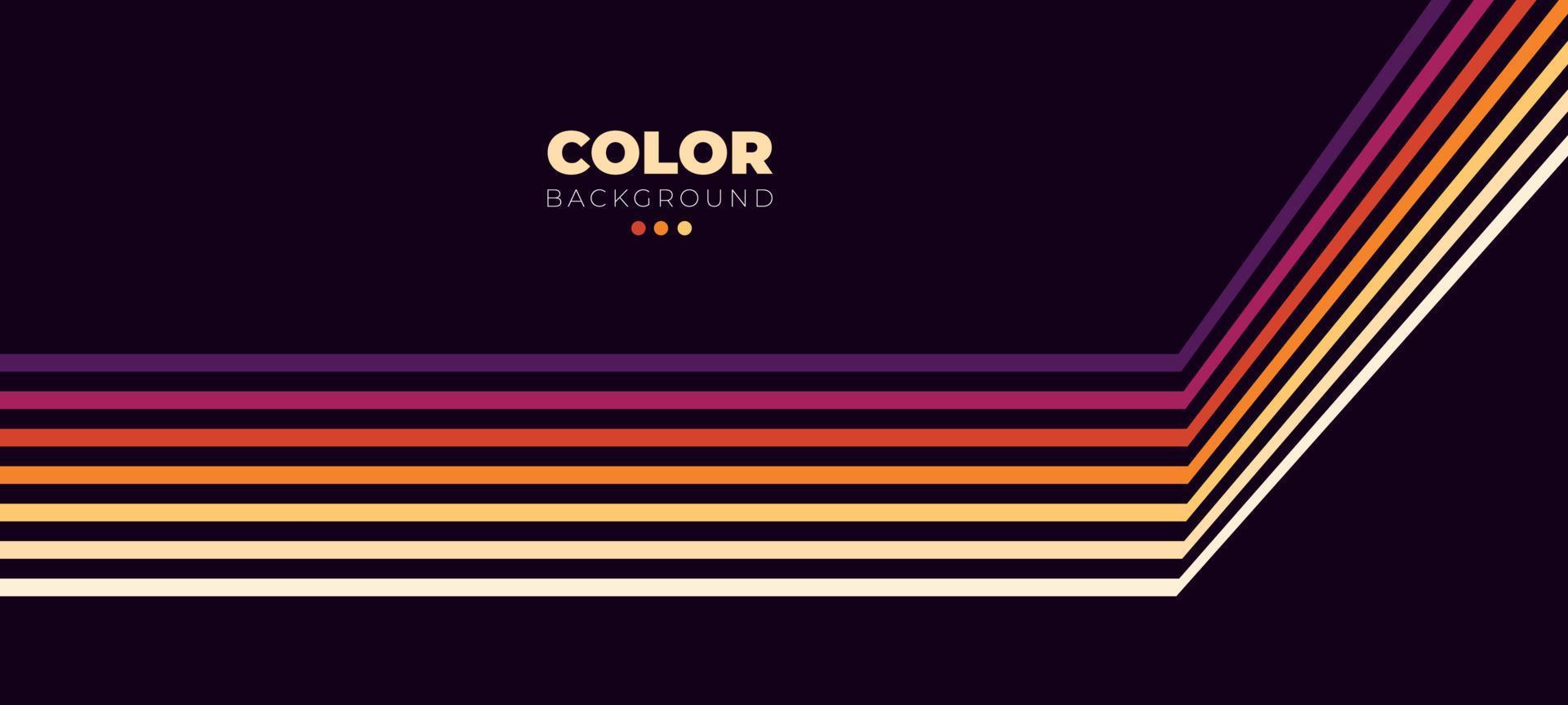 Abstract 1970's background design in futuristic retro style with colorful lines. Abstract simple colorful striped lines in retro style. colorful line dark background design.  Vector illustration.