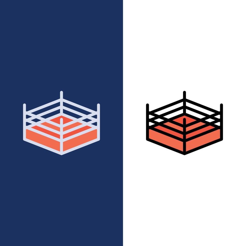 Boxing Ring Wrestling  Icons Flat and Line Filled Icon Set Vector Blue Background