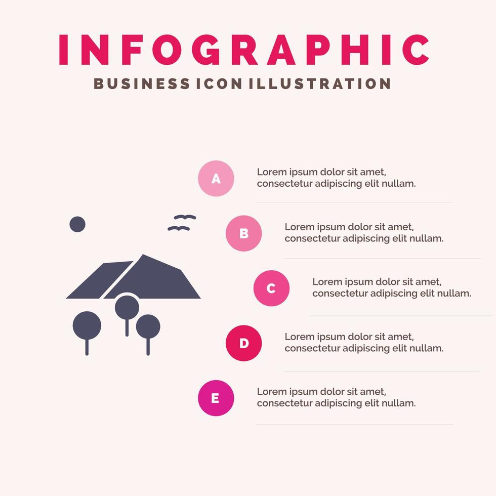 Landscape Mountain Tree Birds Solid Icon Infographics 5 Steps Presentation Background vector