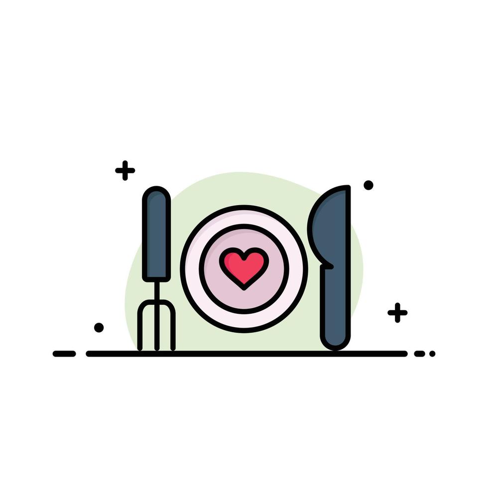 Dinner Romantic Food Date Couple  Business Flat Line Filled Icon Vector Banner Template