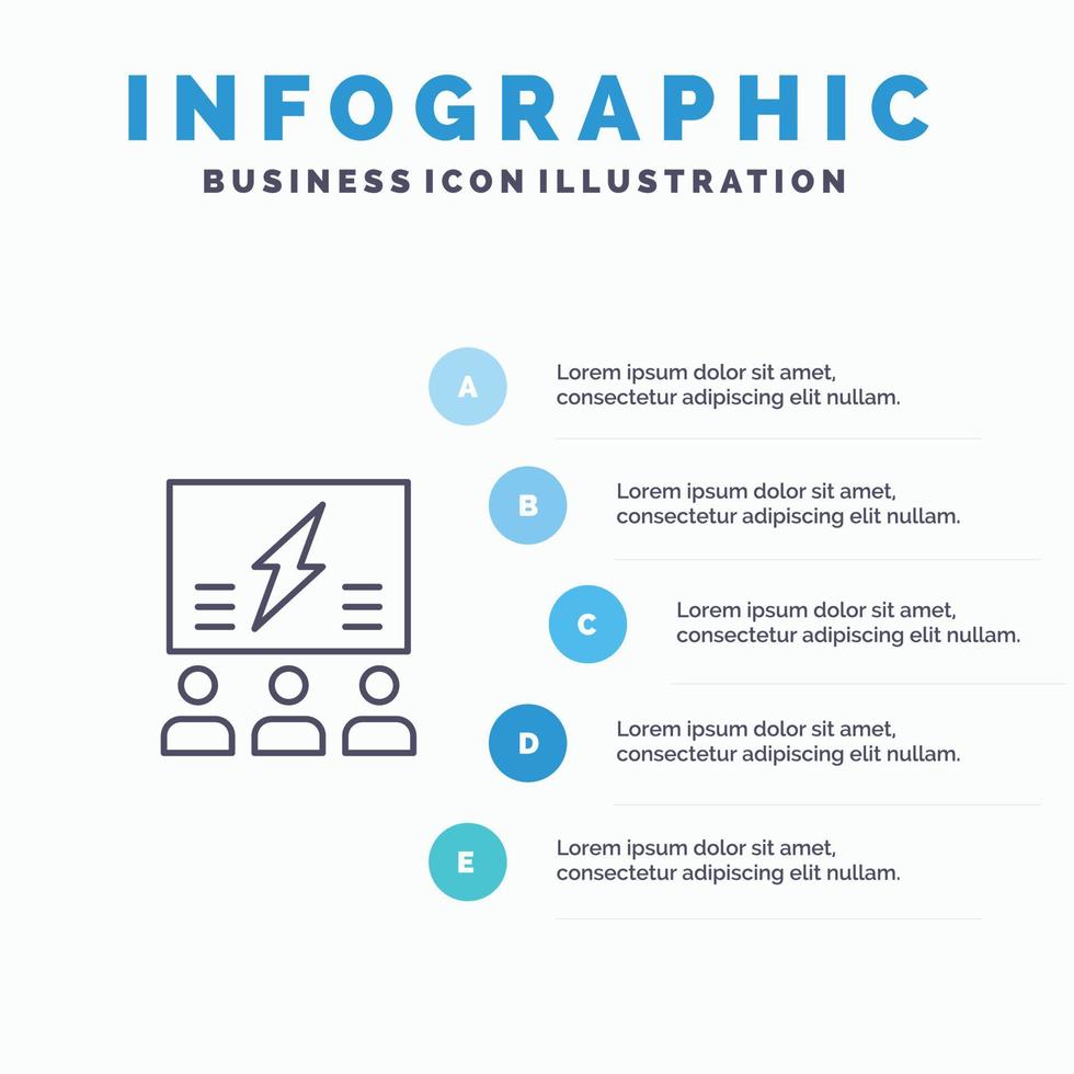 equipo de solución de ideas de grupo de lluvia de ideas pensar icono de línea de pensamiento con infografía de presentación de 5 pasos vector