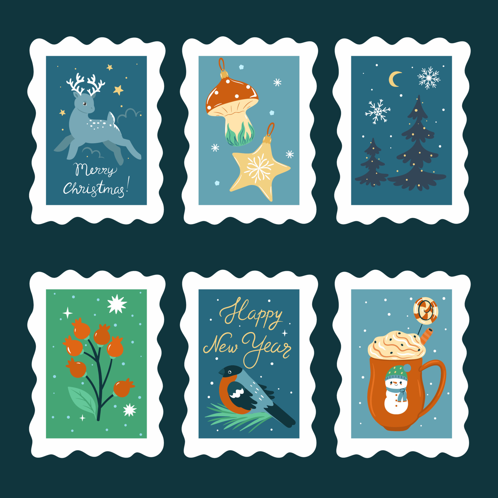 Set of Christmas postage stamps. Vector graphics. 13119503 Vector Art