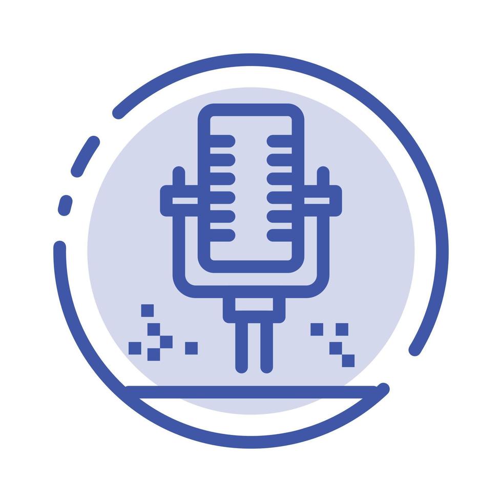 Mic Microphone Professional Recording Blue Dotted Line Line Icon vector