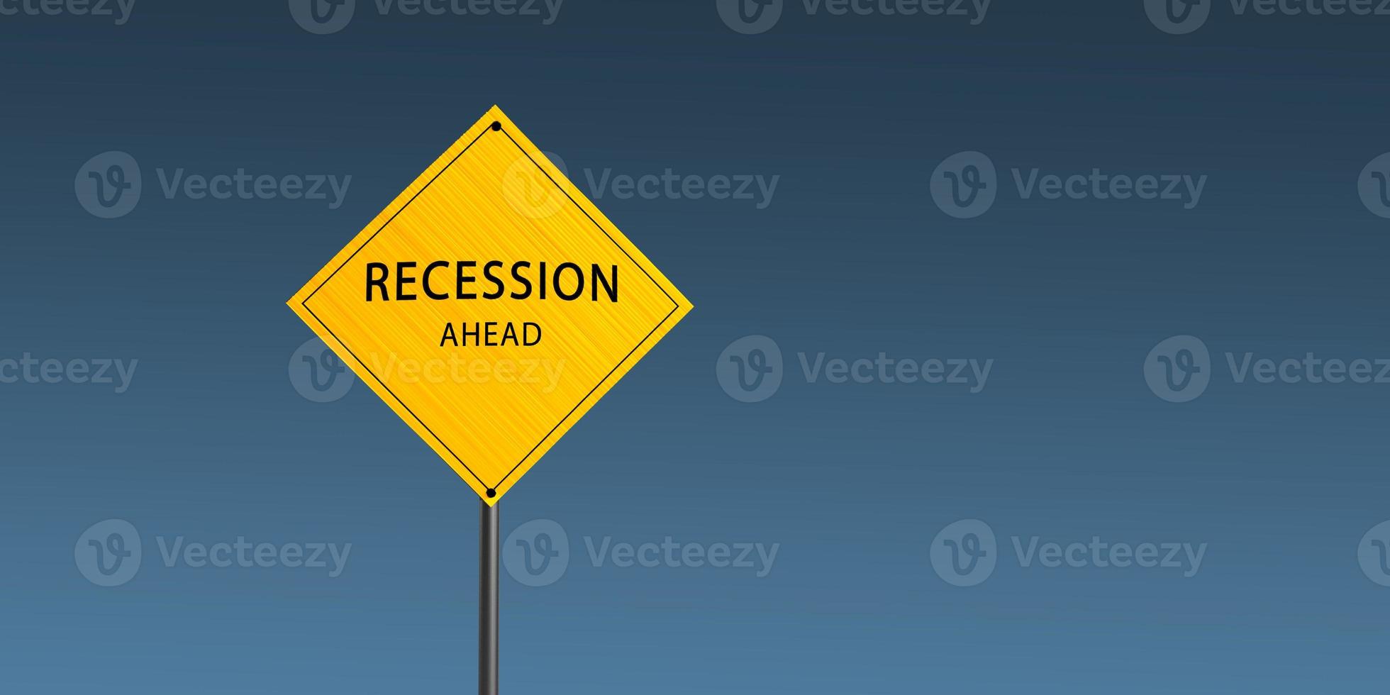 recession ahead signroad yellow orange color traffic design symbol business financial marketing crisis investment risk depression bankruptcy caution debt message crash problem banking warning afraid photo