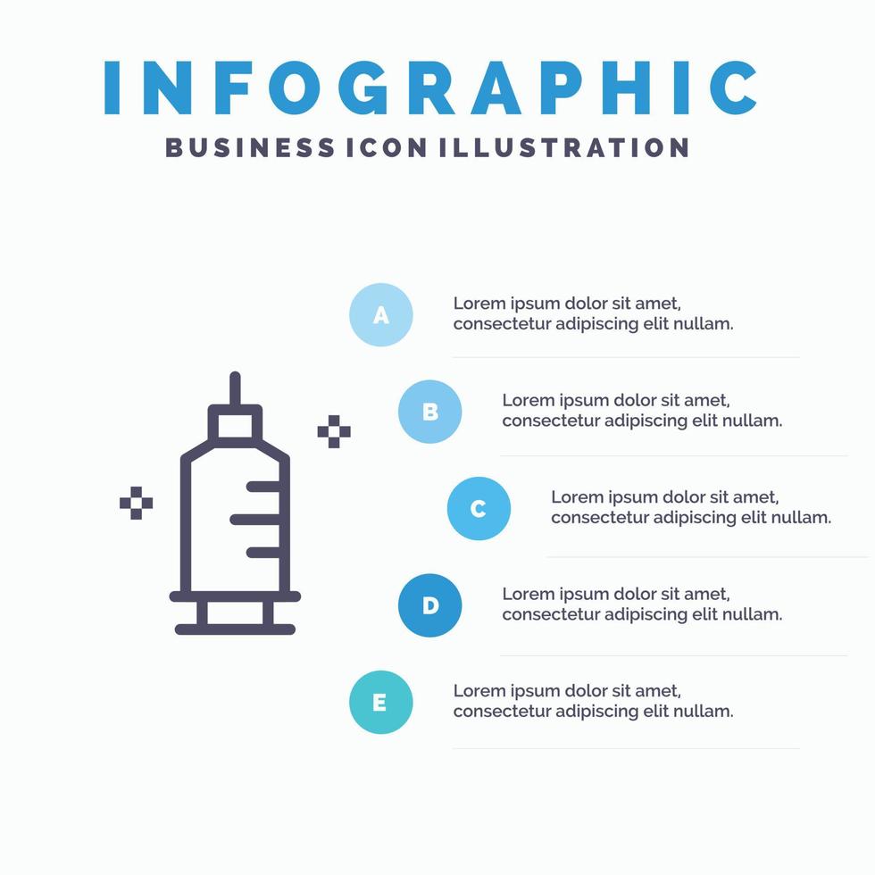 Chemistry Medicine Pharmacy Syringe Line icon with 5 steps presentation infographics Background vector