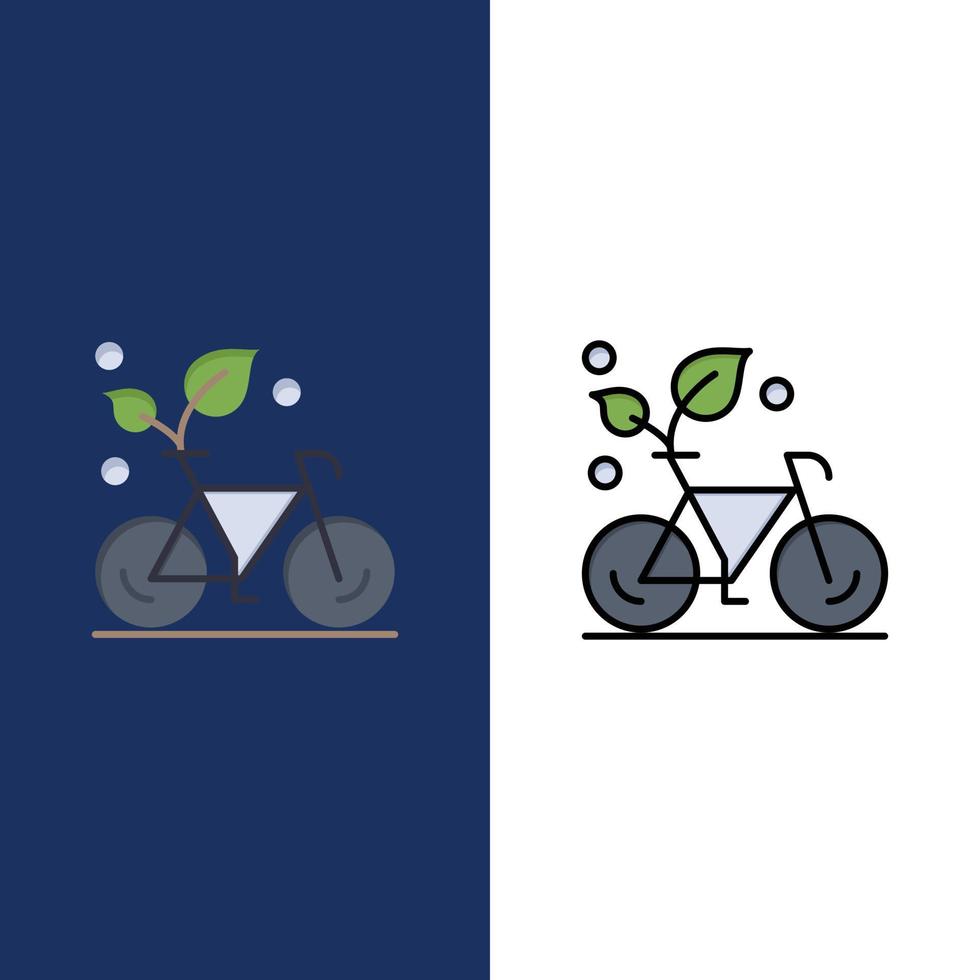 ciclo ecológico planta entorno iconos plano y línea llena conjunto de iconos vector fondo azul