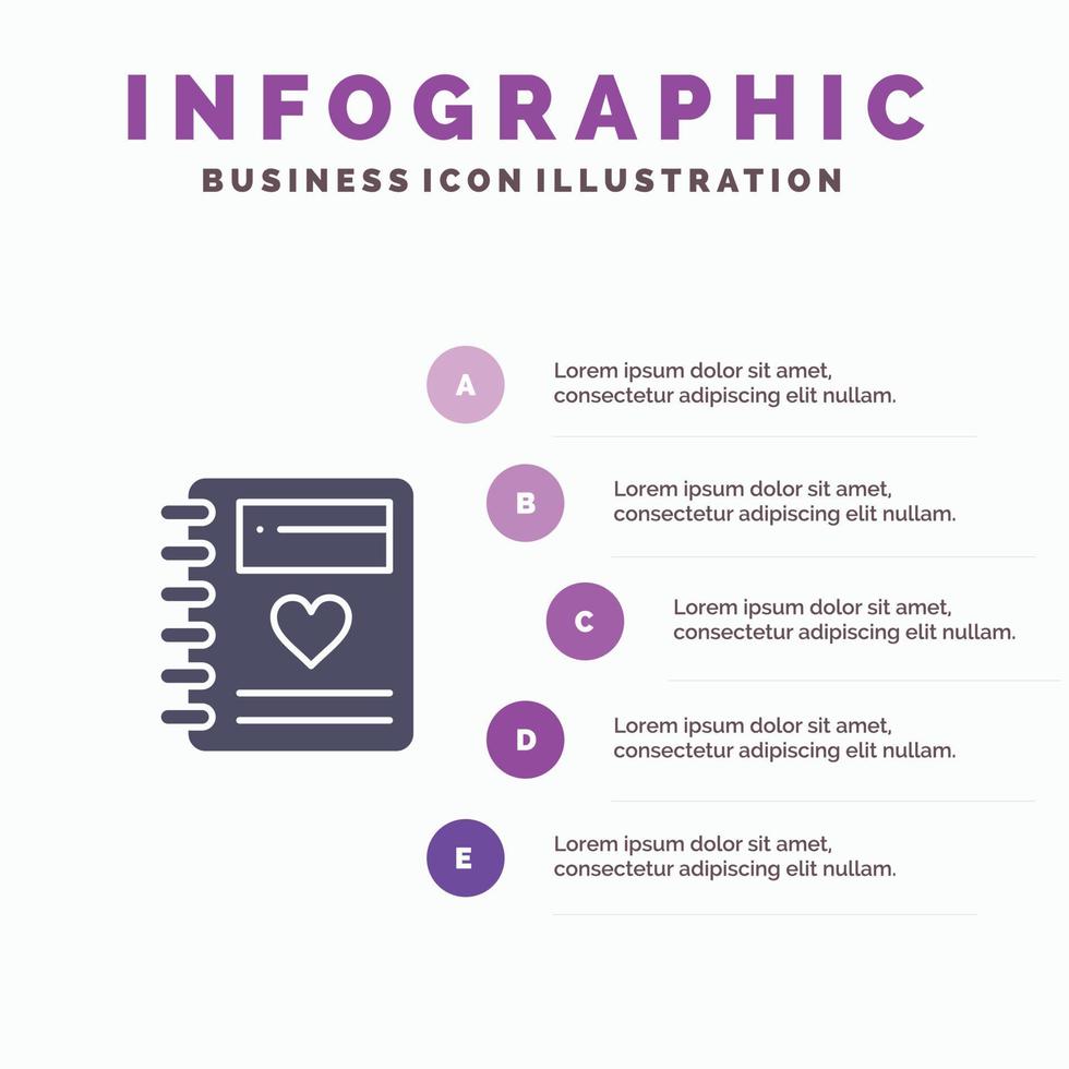 Notebook Love Heart Wedding Solid Icon Infographics 5 Steps Presentation Background vector