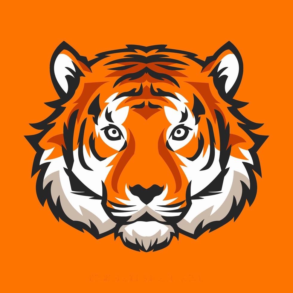 tiger face icon logo. orange background. suitable for wild animal themes, animals, t-shirt designs, stickers, posters, etc. flat vector illustration