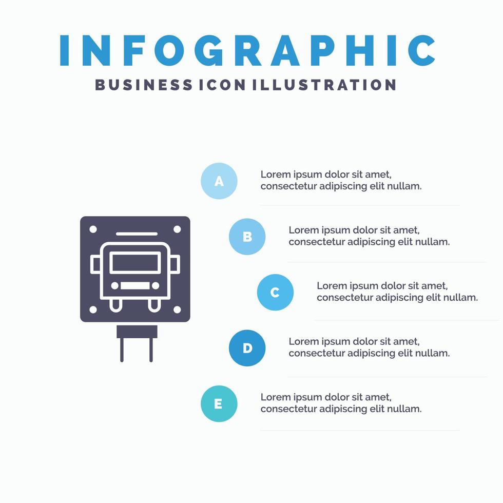 Bus Stop Sign Public Infographics Presentation Template 5 Steps Presentation vector