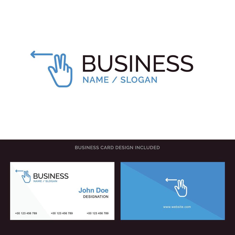 gesto de los dedos logotipo de empresa azul izquierdo y plantilla de tarjeta de visita diseño frontal y posterior vector