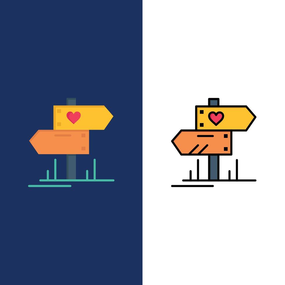 Direction Love Heart Wedding  Icons Flat and Line Filled Icon Set Vector Blue Background