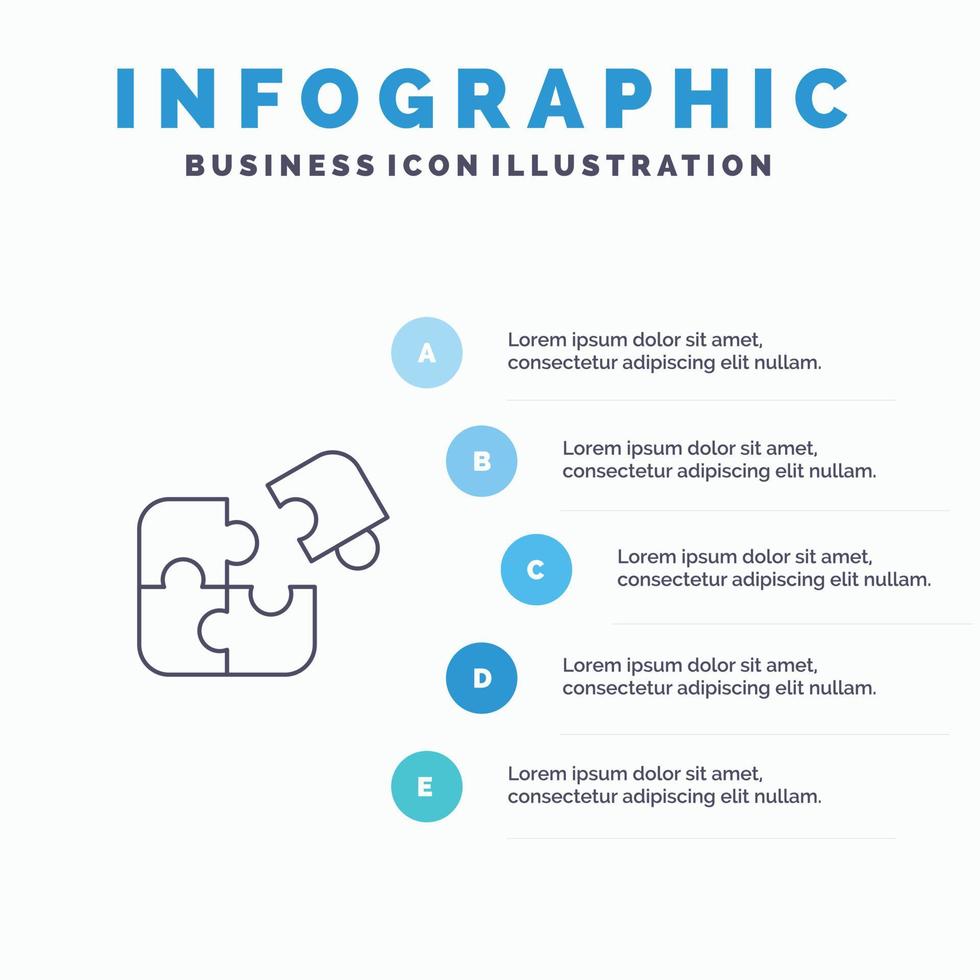 puzzle business jigsaw match piece icono de línea de éxito con 5 pasos presentación infografía backgrou vector