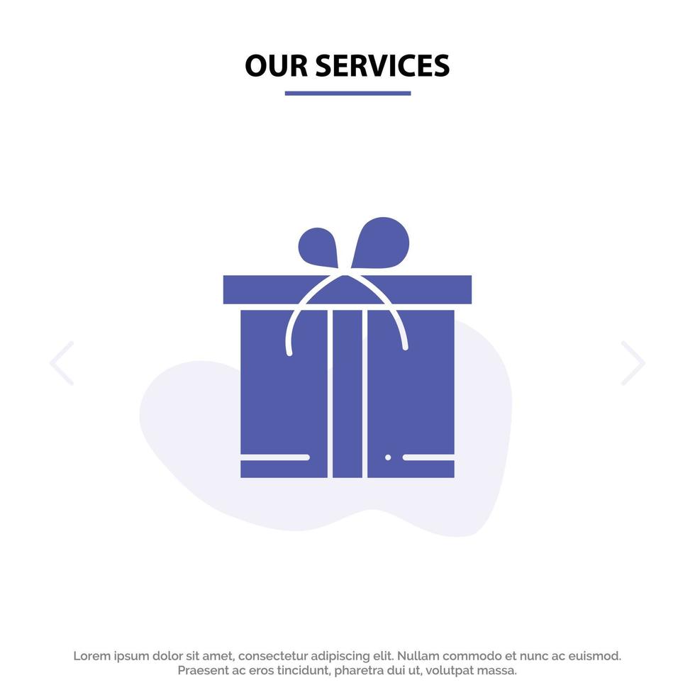 Our Services Gift Box Motivation Solid Glyph Icon Web card Template vector