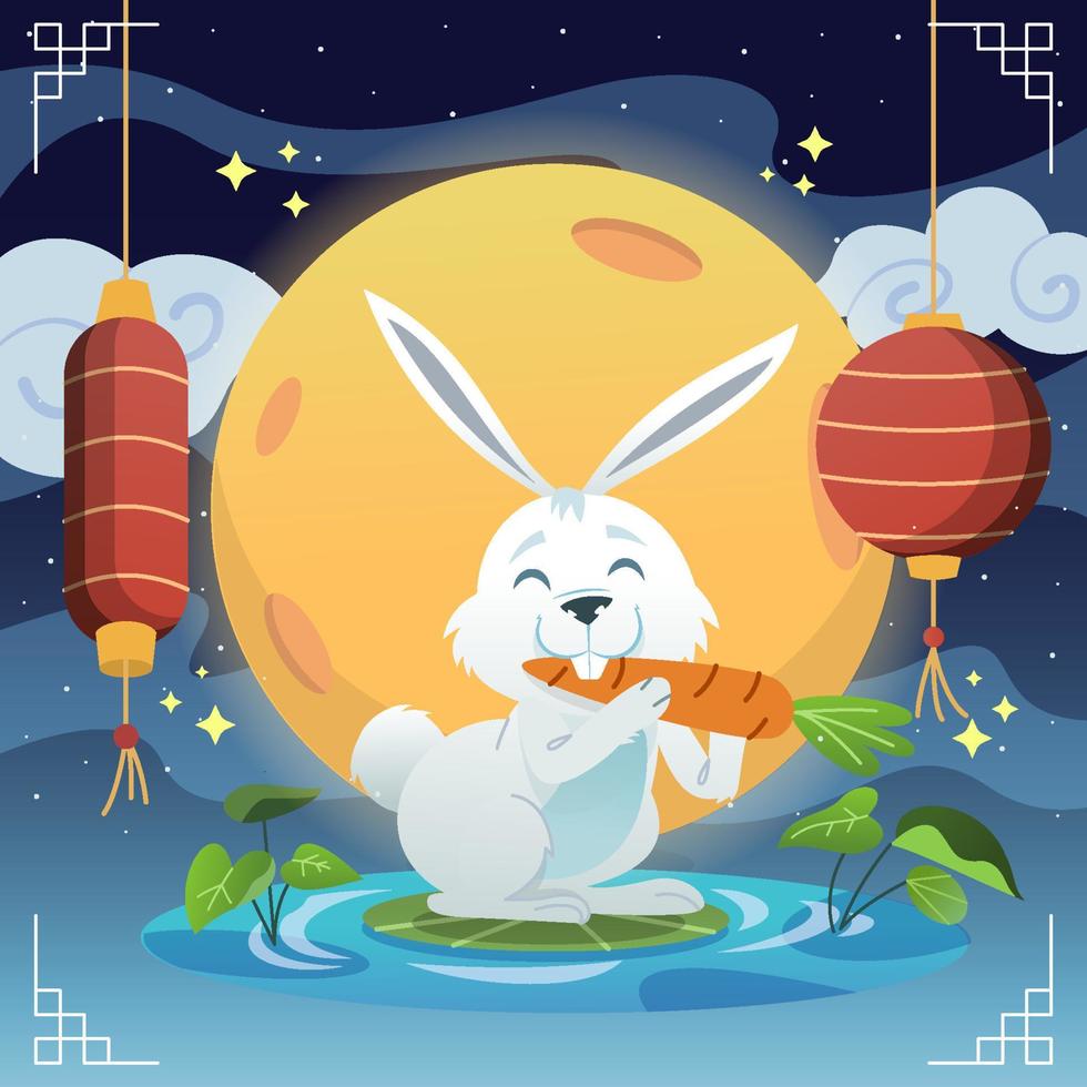 Rabbit Eats Yummy Carrot On Chinese New Year vector