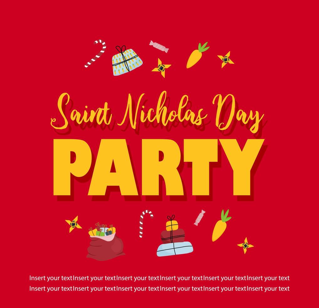 Saint Nicholas Day party poster. Invitation to the party To the day of St. Nicholas on a red background. vector