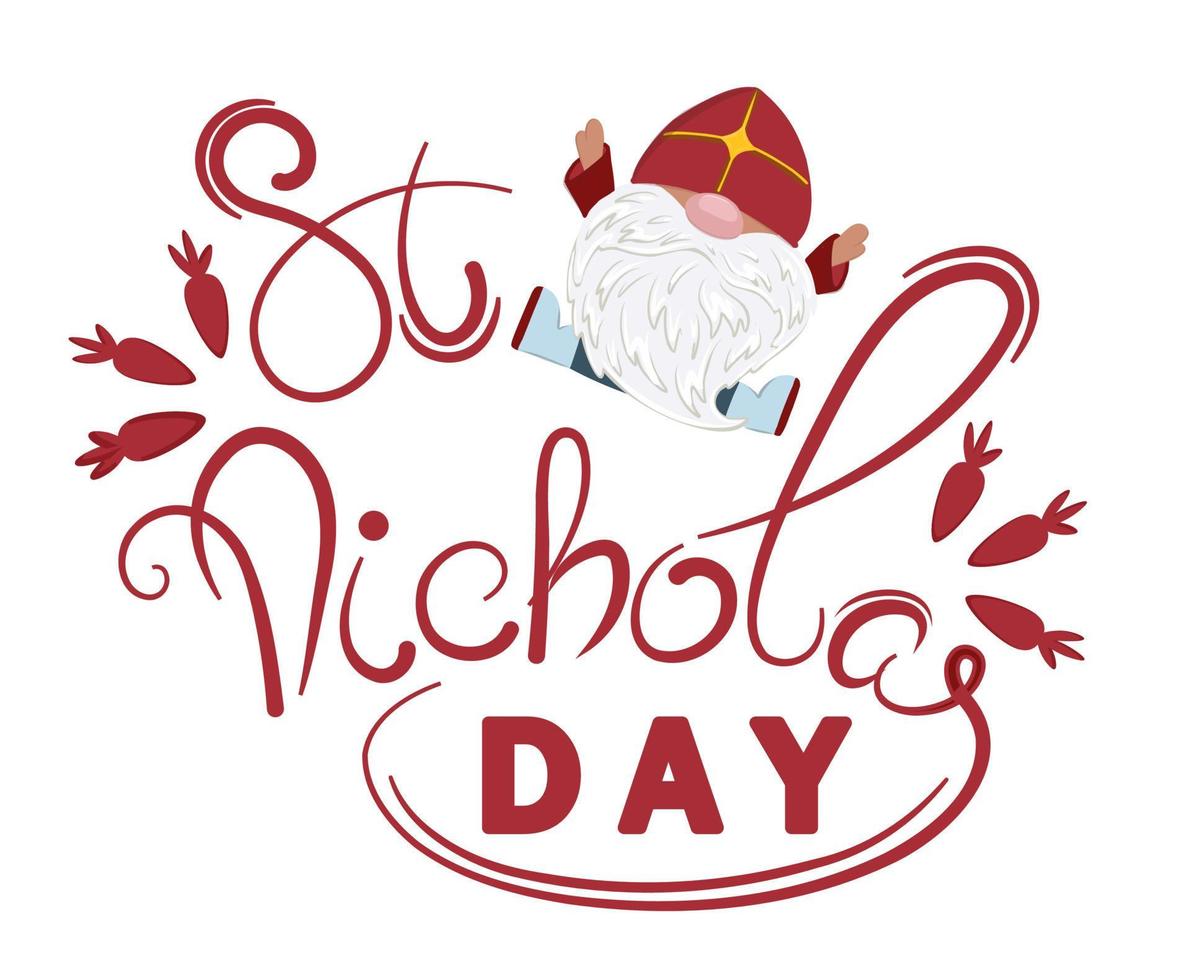 lindo st. tarjeta sinterklaas del día de nicholas con zanahorias y bloque de texto. vector