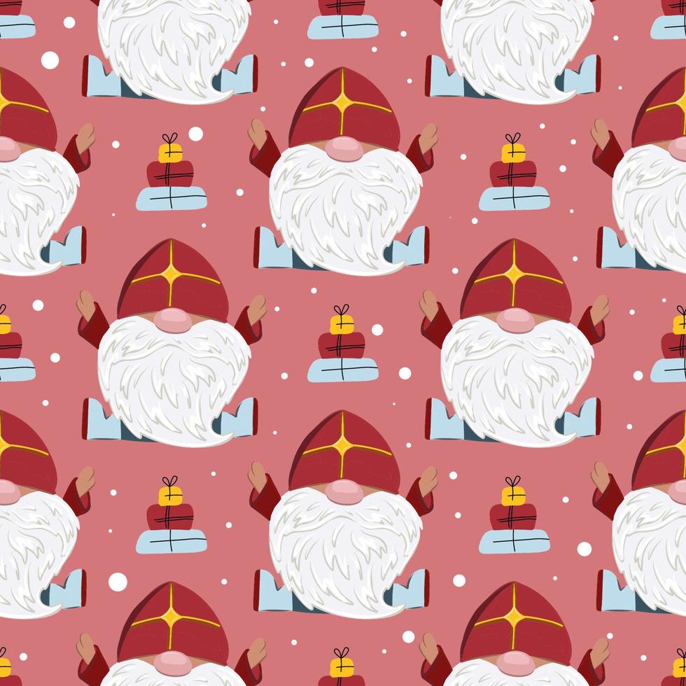 Simple hand-drawn colored vector seamless pattern. Celebration of St. Nicholas Day, Sinterklaas. For printing wrapping paper, gifts, textiles.