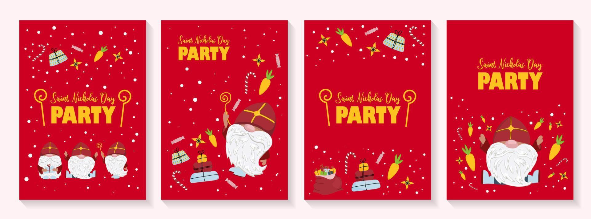 Saint nicholas party invitation set for kids. Mikulas or Sinterklaas winter festival vector