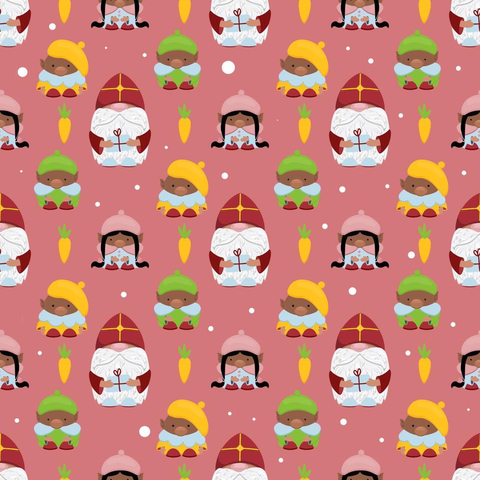 Simple hand-drawn colored vector seamless pattern. Celebration of St. Nicholas Day, Sinterklaas. For printing wrapping paper, gifts, textiles.