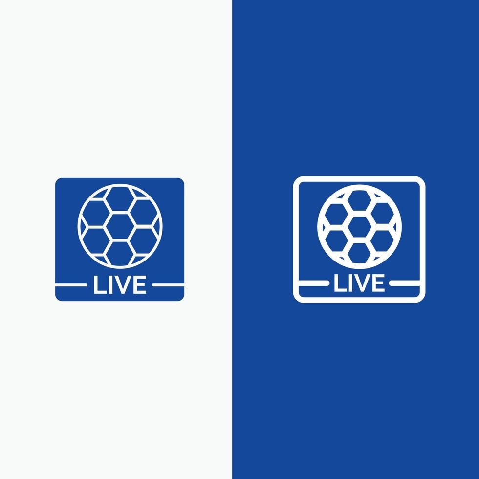 pantalla de juego en vivo línea de fútbol y glifo icono sólido línea de banner azul y glifo icono sólido azul banne vector