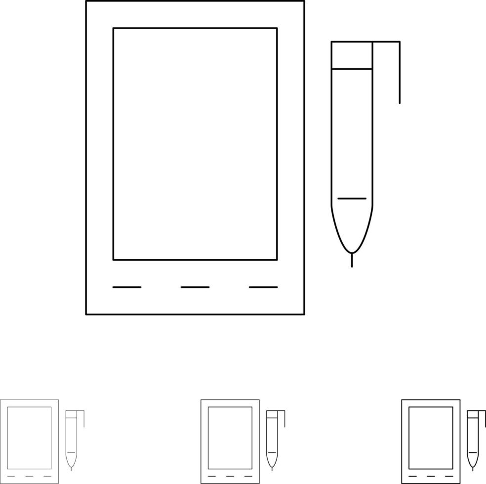 Mobile Cell Pencil Design Bold and thin black line icon set vector