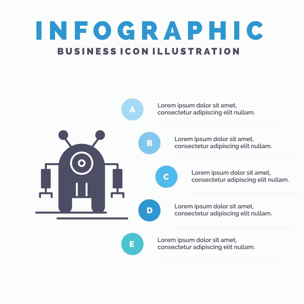 humano robótico robot tecnología sólido icono infografía 5 pasos presentación antecedentes vector