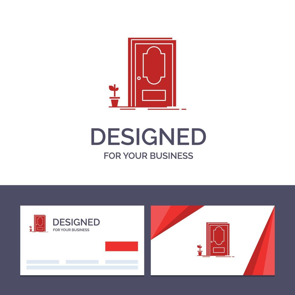 tarjeta de visita creativa y plantilla de logotipo puerta cerrada planta de madera ilustración vectorial vector