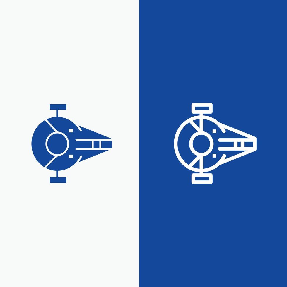 Cruiser Fighter Interceptor Ship Spacecraft Line and Glyph Solid icon Blue banner Line and Glyph Sol vector