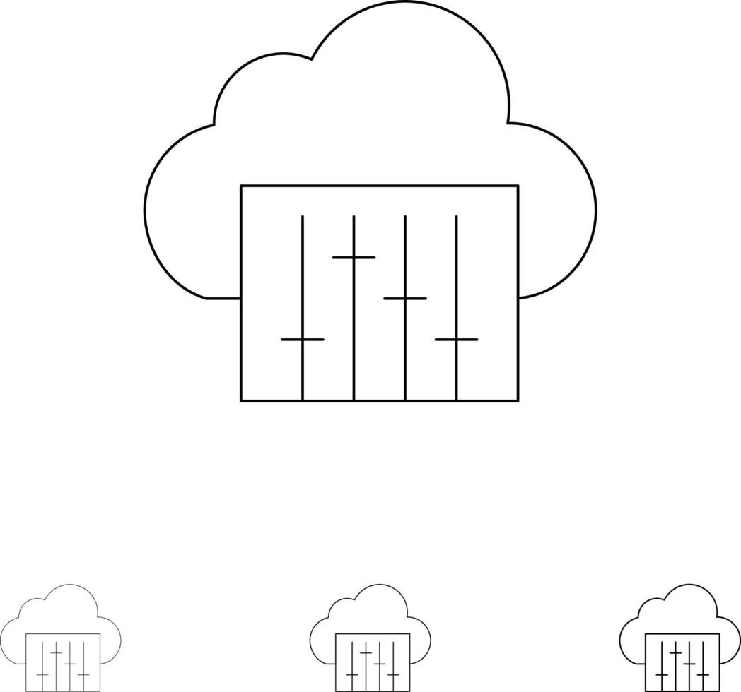 Cloud Connection Music Audio Bold and thin black line icon set vector