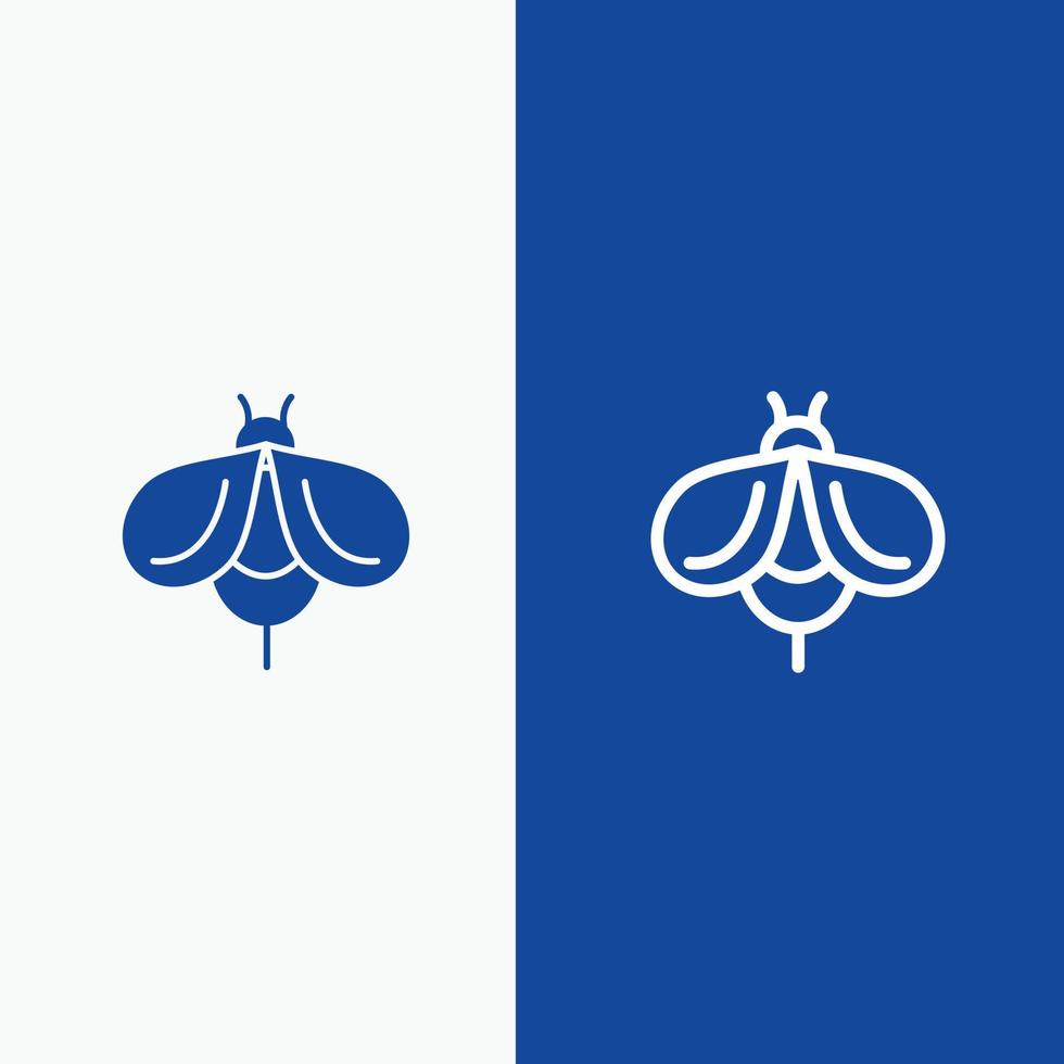 Bee Fly Honey Bug Line and Glyph Solid icon Blue banner Line and Glyph Solid icon Blue banner vector