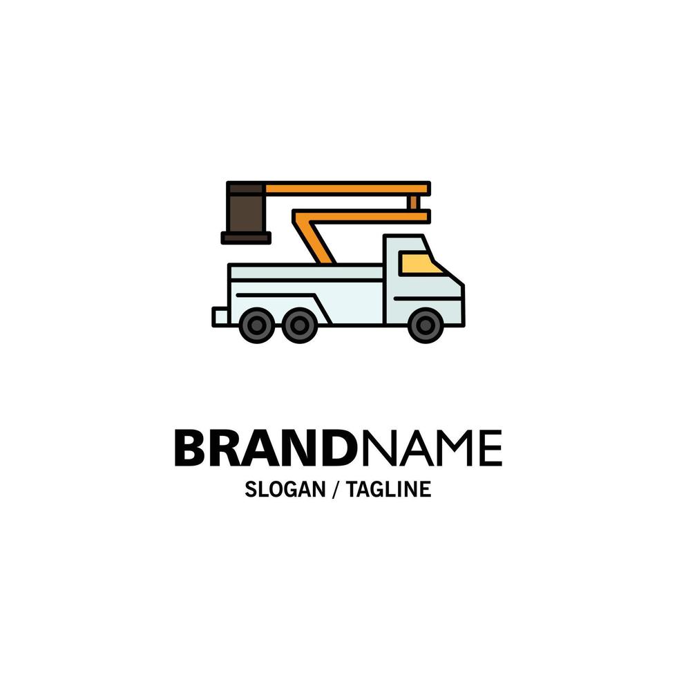 Crane Truck Lift Lifting Transport Business Logo Template Flat Color vector