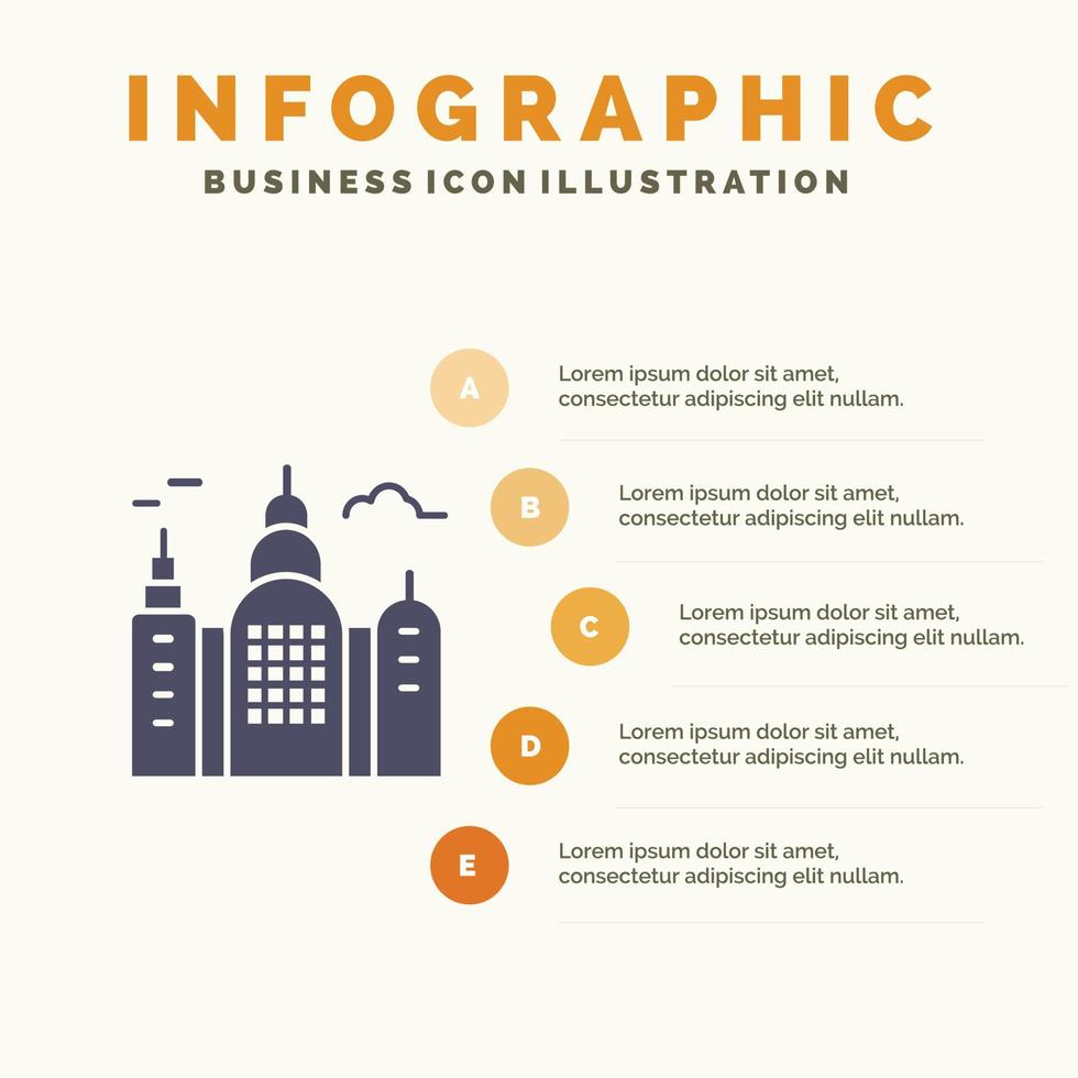 edificio casa canadá sólido icono infografía 5 pasos presentación antecedentes vector